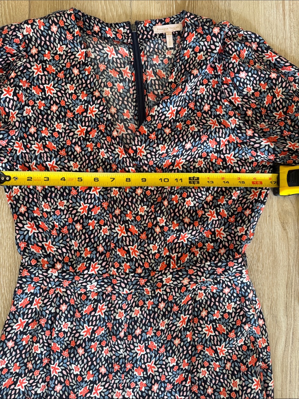 Floral V-Neck Long Sleeve Jumpsuit in Navy with Coral Accents - Picture 11 of 16